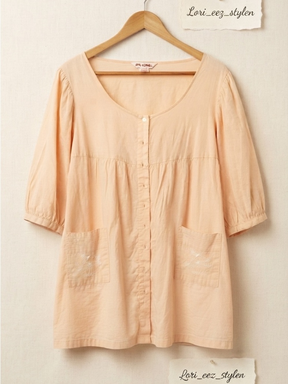 April Cornell Peach Button-Front Tunic